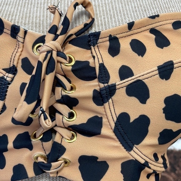 Marina West NWT Bikini Set Sweetheart High Rise Tan Cheetah Print Size Large - Picture 7 of 16